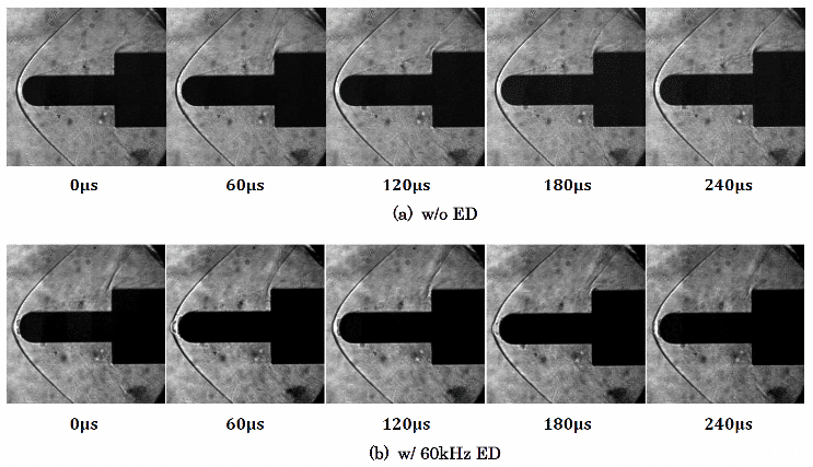 Fig.6 Schlieren images in l=25mm,θ=90deg. model