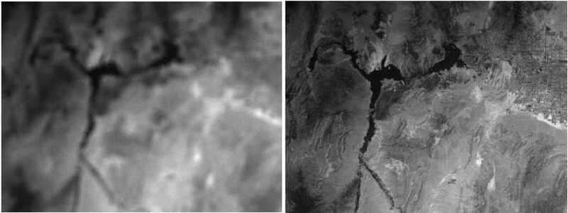 Figure 2: (Left) Misaligned setup (seven degrees-of-freedom). (Right) After convergence, image is sharper. 