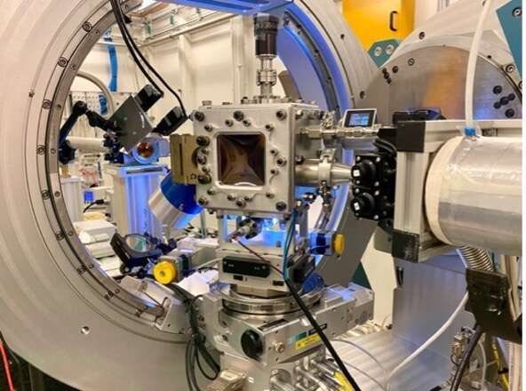 PLD growth chamber was installed on Eulerian cradle of Huber diffractometer at P23 beamline 